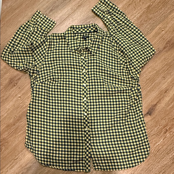 Talbots Tops - Talbots Yellow and Navy Checkered Button Down Shirt 1X